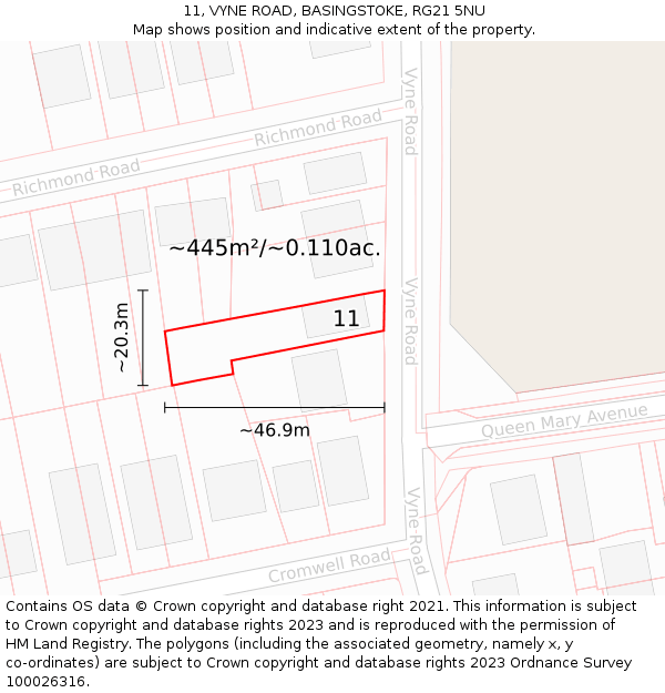 11, VYNE ROAD, BASINGSTOKE, RG21 5NU: Plot and title map