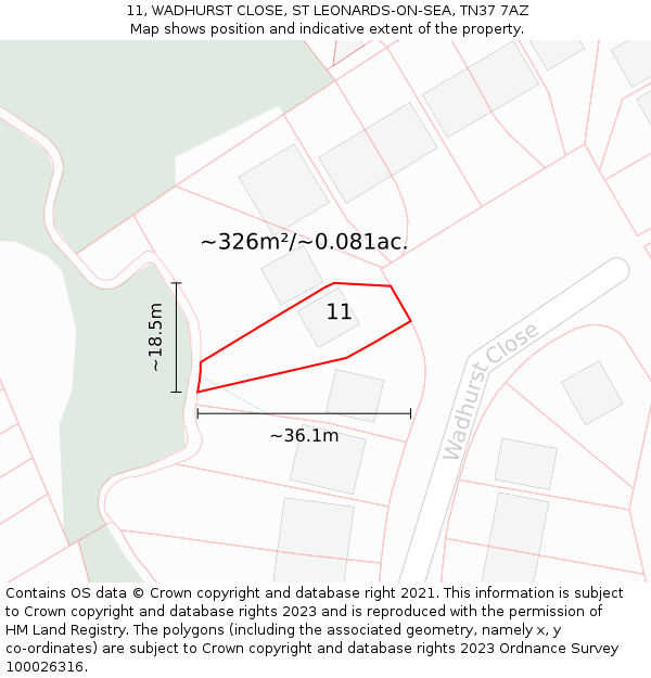 11, WADHURST CLOSE, ST LEONARDS-ON-SEA, TN37 7AZ: Plot and title map