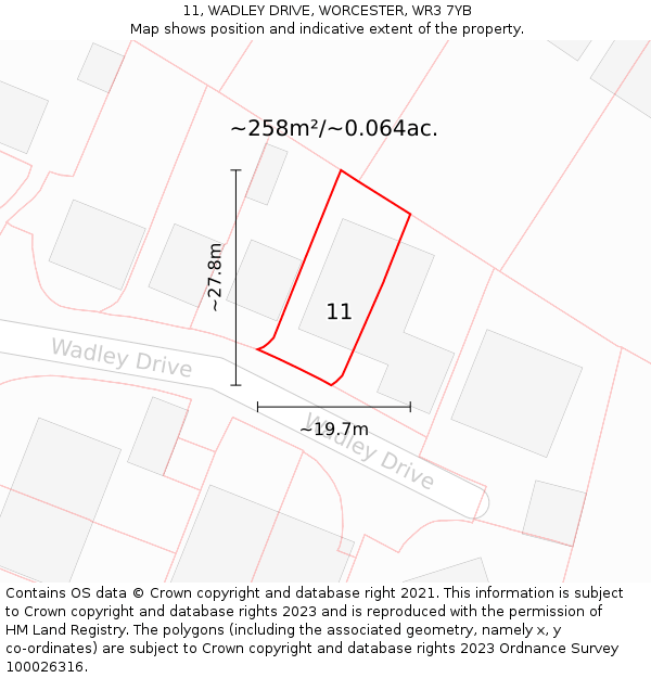 11, WADLEY DRIVE, WORCESTER, WR3 7YB: Plot and title map