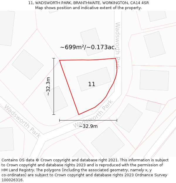11, WADSWORTH PARK, BRANTHWAITE, WORKINGTON, CA14 4SR: Plot and title map