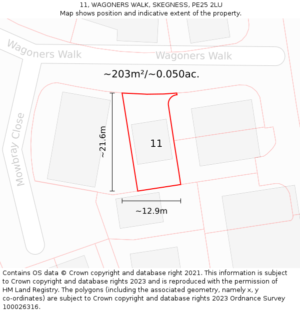 11, WAGONERS WALK, SKEGNESS, PE25 2LU: Plot and title map