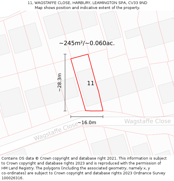 11, WAGSTAFFE CLOSE, HARBURY, LEAMINGTON SPA, CV33 9ND: Plot and title map
