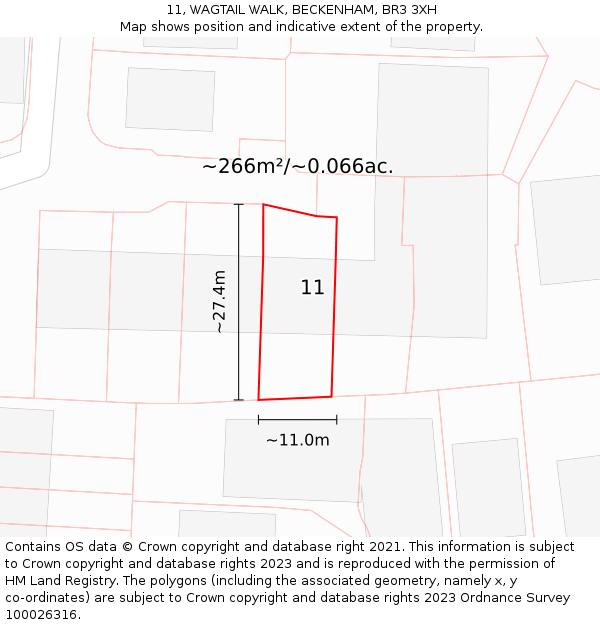 11, WAGTAIL WALK, BECKENHAM, BR3 3XH: Plot and title map