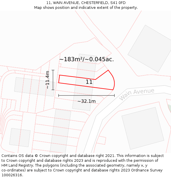 11, WAIN AVENUE, CHESTERFIELD, S41 0FD: Plot and title map