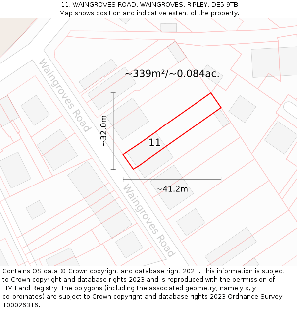 11, WAINGROVES ROAD, WAINGROVES, RIPLEY, DE5 9TB: Plot and title map