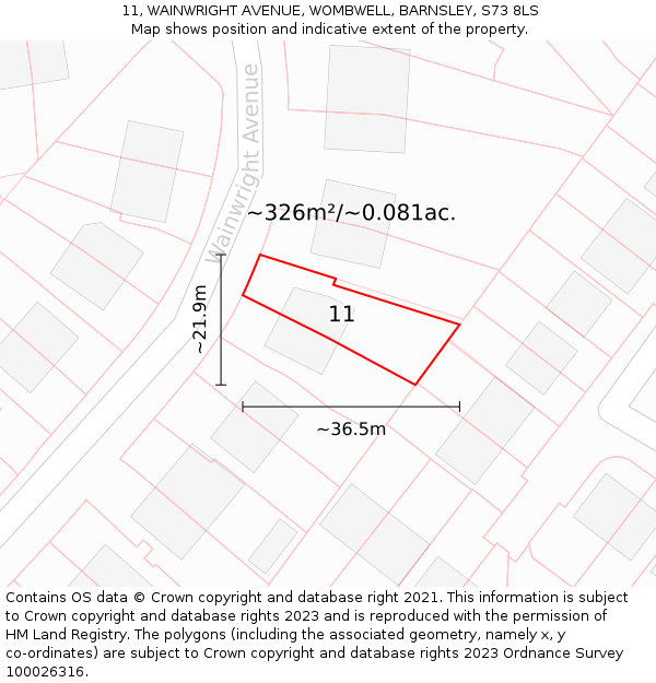 11, WAINWRIGHT AVENUE, WOMBWELL, BARNSLEY, S73 8LS: Plot and title map
