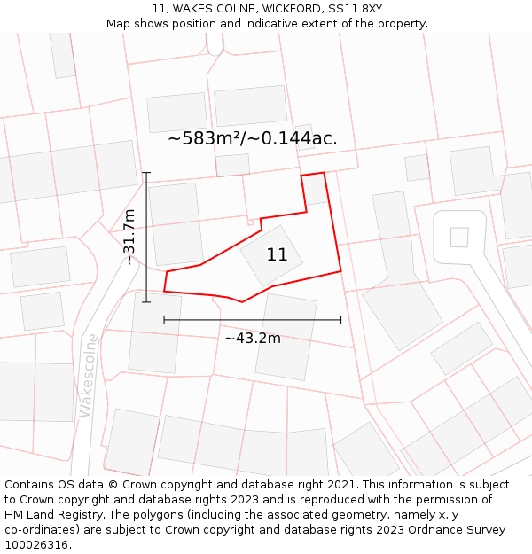 11, WAKES COLNE, WICKFORD, SS11 8XY: Plot and title map