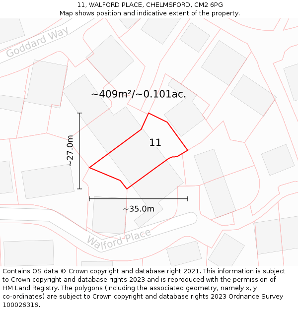 11, WALFORD PLACE, CHELMSFORD, CM2 6PG: Plot and title map