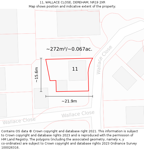 11, WALLACE CLOSE, DEREHAM, NR19 2XR: Plot and title map