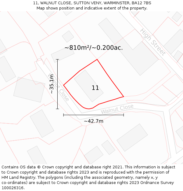 11, WALNUT CLOSE, SUTTON VENY, WARMINSTER, BA12 7BS: Plot and title map