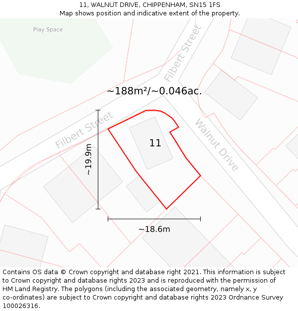 11, WALNUT DRIVE, CHIPPENHAM, SN15 1FS: Plot and title map