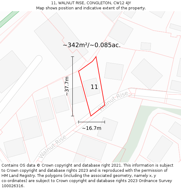 11, WALNUT RISE, CONGLETON, CW12 4JY: Plot and title map