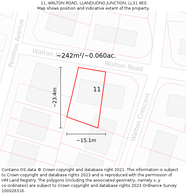 11, WALTON ROAD, LLANDUDNO JUNCTION, LL31 9ES: Plot and title map