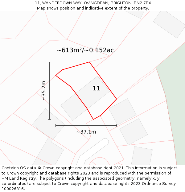 11, WANDERDOWN WAY, OVINGDEAN, BRIGHTON, BN2 7BX: Plot and title map