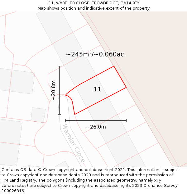 11, WARBLER CLOSE, TROWBRIDGE, BA14 9TY: Plot and title map