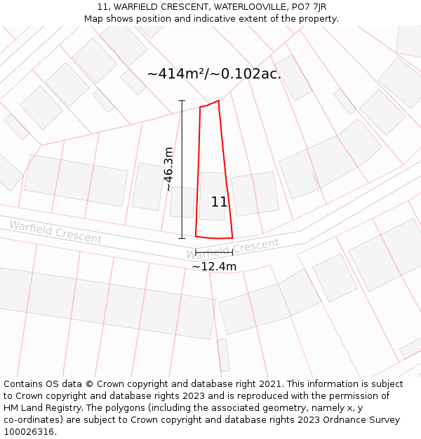11, WARFIELD CRESCENT, WATERLOOVILLE, PO7 7JR: Plot and title map