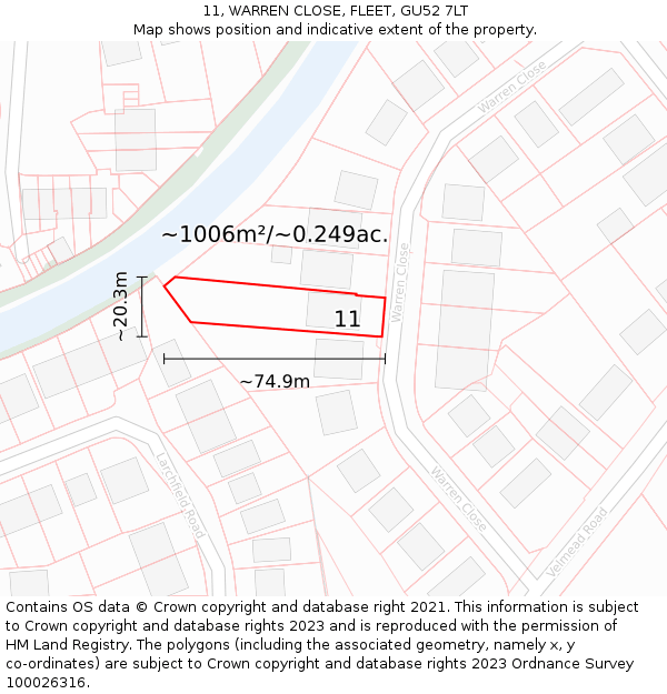 11, WARREN CLOSE, FLEET, GU52 7LT: Plot and title map
