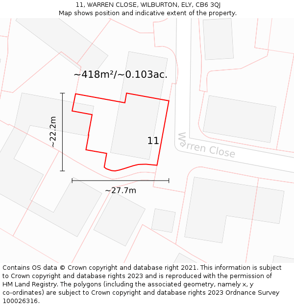 11, WARREN CLOSE, WILBURTON, ELY, CB6 3QJ: Plot and title map