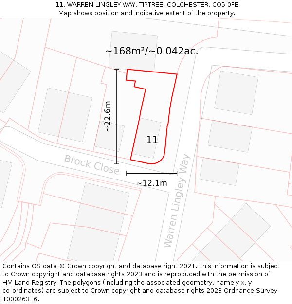 11, WARREN LINGLEY WAY, TIPTREE, COLCHESTER, CO5 0FE: Plot and title map