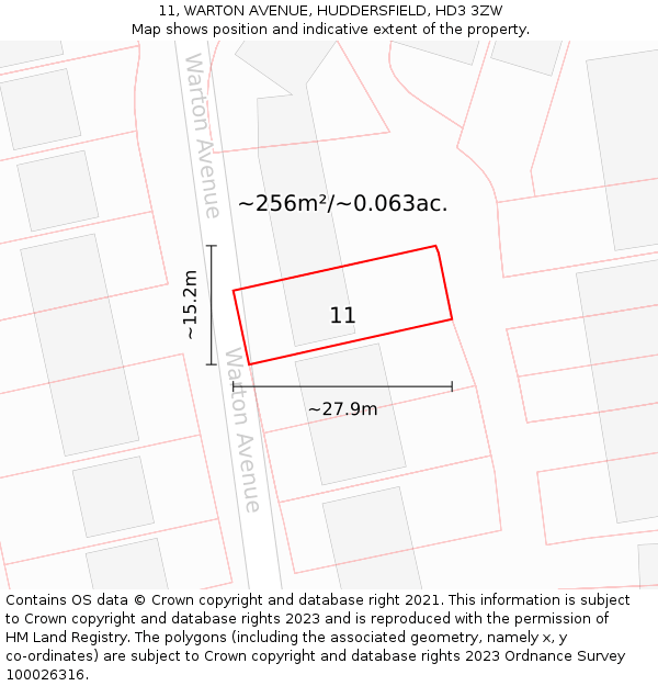 11, WARTON AVENUE, HUDDERSFIELD, HD3 3ZW: Plot and title map