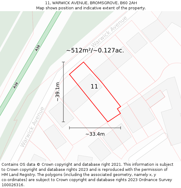 11, WARWICK AVENUE, BROMSGROVE, B60 2AH: Plot and title map