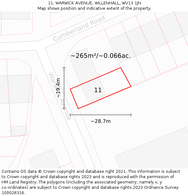 11, WARWICK AVENUE, WILLENHALL, WV13 1JN: Plot and title map