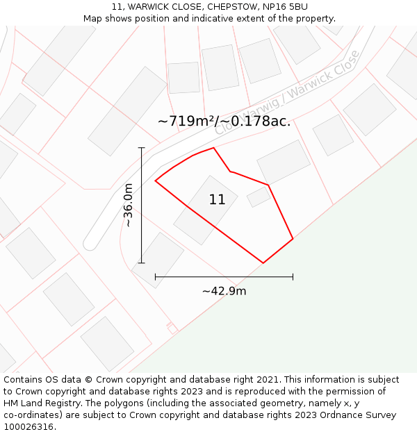 11, WARWICK CLOSE, CHEPSTOW, NP16 5BU: Plot and title map