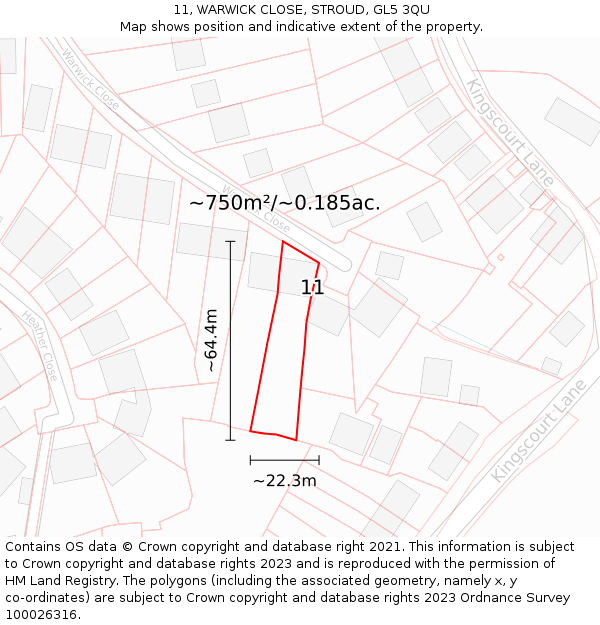 11, WARWICK CLOSE, STROUD, GL5 3QU: Plot and title map