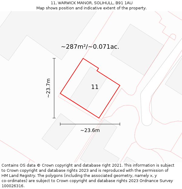 11, WARWICK MANOR, SOLIHULL, B91 1AU: Plot and title map