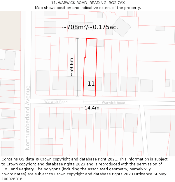 11, WARWICK ROAD, READING, RG2 7AX: Plot and title map