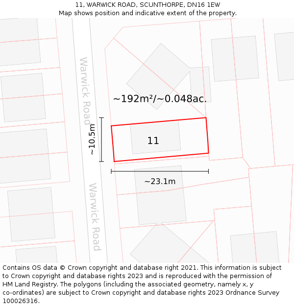 11, WARWICK ROAD, SCUNTHORPE, DN16 1EW: Plot and title map