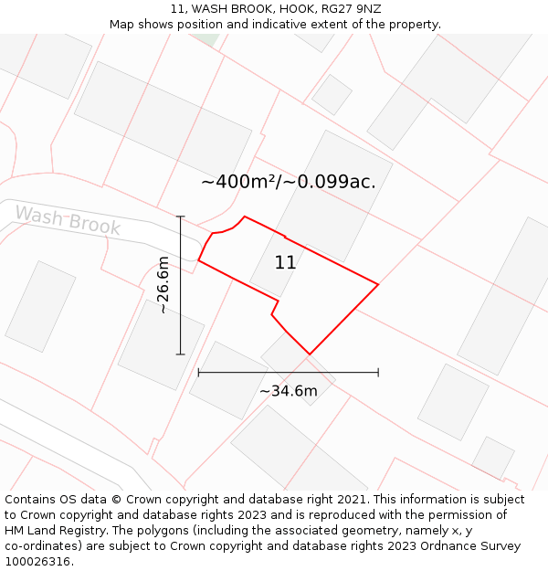 11, WASH BROOK, HOOK, RG27 9NZ: Plot and title map