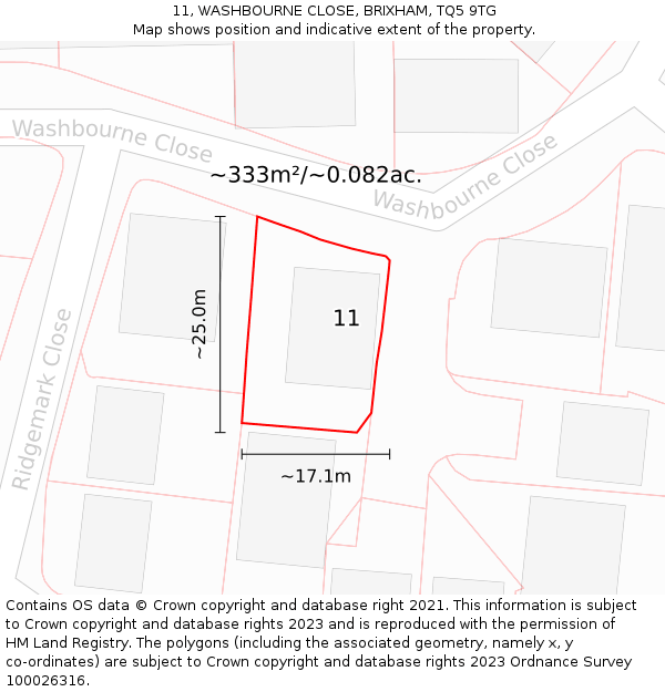 11, WASHBOURNE CLOSE, BRIXHAM, TQ5 9TG: Plot and title map