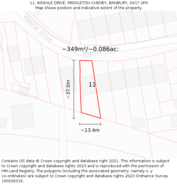 11, WASHLE DRIVE, MIDDLETON CHENEY, BANBURY, OX17 2PX: Plot and title map