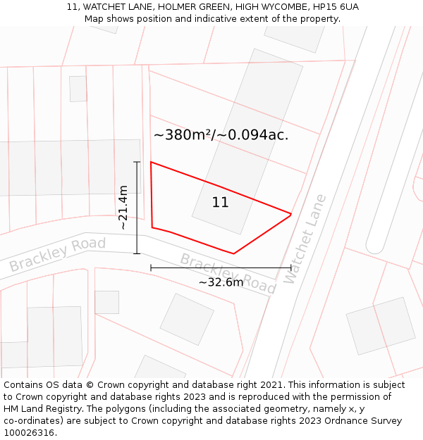 11, WATCHET LANE, HOLMER GREEN, HIGH WYCOMBE, HP15 6UA: Plot and title map
