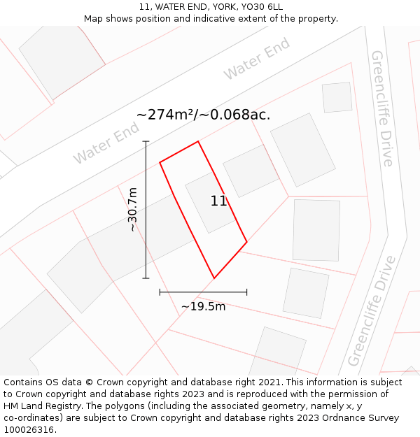 11, WATER END, YORK, YO30 6LL: Plot and title map