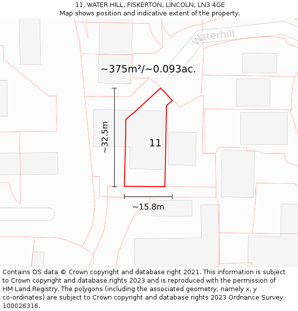 11, WATER HILL, FISKERTON, LINCOLN, LN3 4GE: Plot and title map