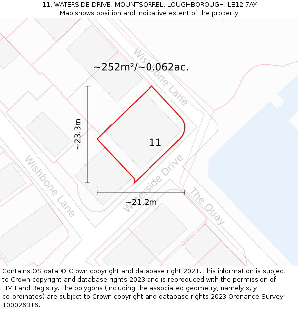 11, WATERSIDE DRIVE, MOUNTSORREL, LOUGHBOROUGH, LE12 7AY: Plot and title map