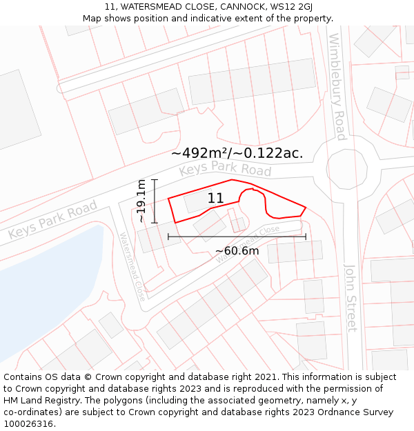 11, WATERSMEAD CLOSE, CANNOCK, WS12 2GJ: Plot and title map