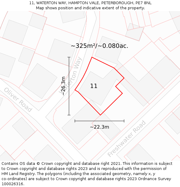 11, WATERTON WAY, HAMPTON VALE, PETERBOROUGH, PE7 8NL: Plot and title map
