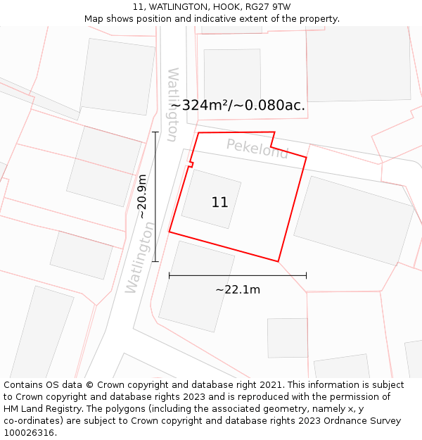 11, WATLINGTON, HOOK, RG27 9TW: Plot and title map