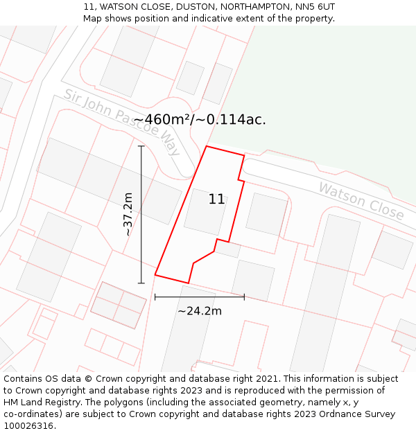 11, WATSON CLOSE, DUSTON, NORTHAMPTON, NN5 6UT: Plot and title map