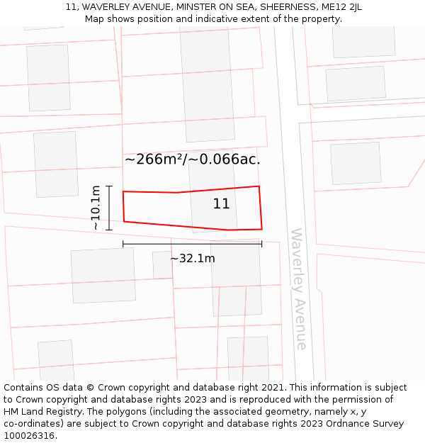 11, WAVERLEY AVENUE, MINSTER ON SEA, SHEERNESS, ME12 2JL: Plot and title map