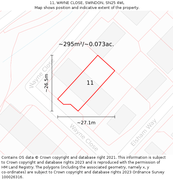 11, WAYNE CLOSE, SWINDON, SN25 4WL: Plot and title map
