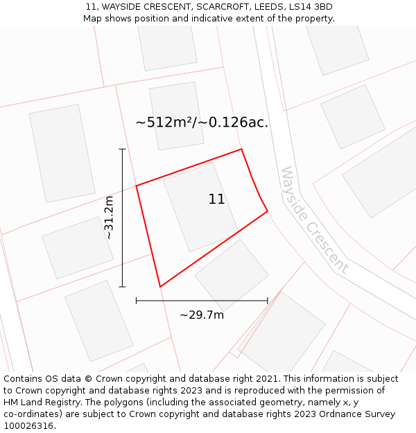 11, WAYSIDE CRESCENT, SCARCROFT, LEEDS, LS14 3BD: Plot and title map