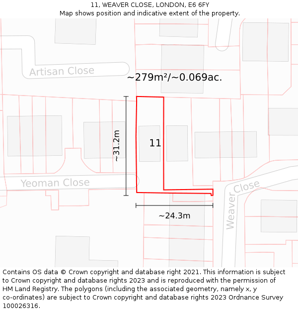 11, WEAVER CLOSE, LONDON, E6 6FY: Plot and title map