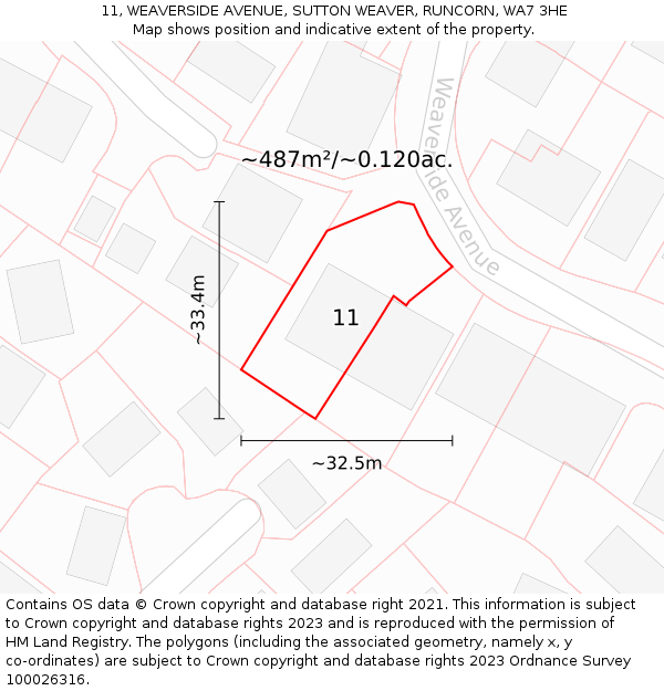 11, WEAVERSIDE AVENUE, SUTTON WEAVER, RUNCORN, WA7 3HE: Plot and title map