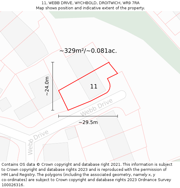 11, WEBB DRIVE, WYCHBOLD, DROITWICH, WR9 7RA: Plot and title map