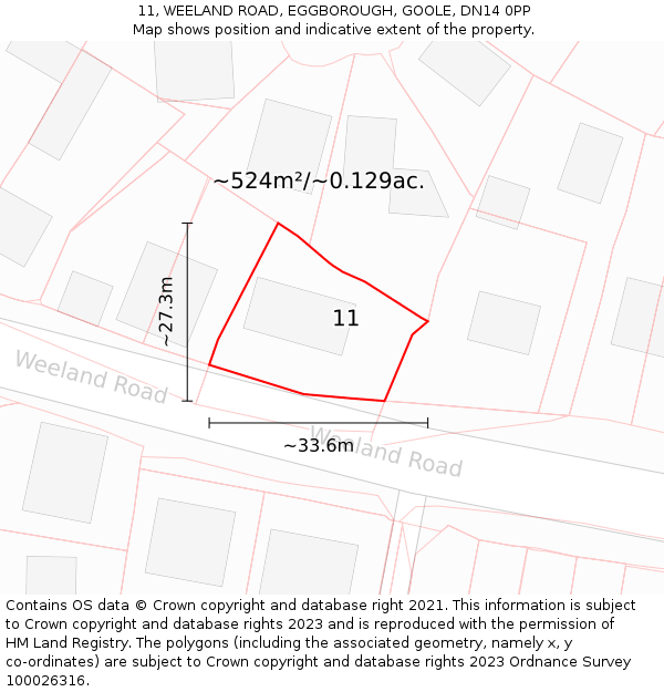 11, WEELAND ROAD, EGGBOROUGH, GOOLE, DN14 0PP: Plot and title map