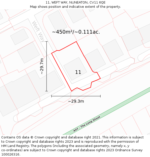 11, WEFT WAY, NUNEATON, CV11 6QE: Plot and title map
